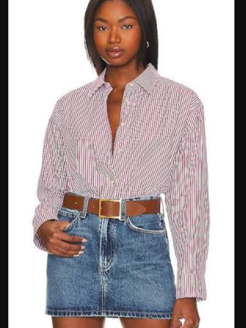NWT DONNI striped button down shirt in Rouge Size:XSM - Picture 4 of 9